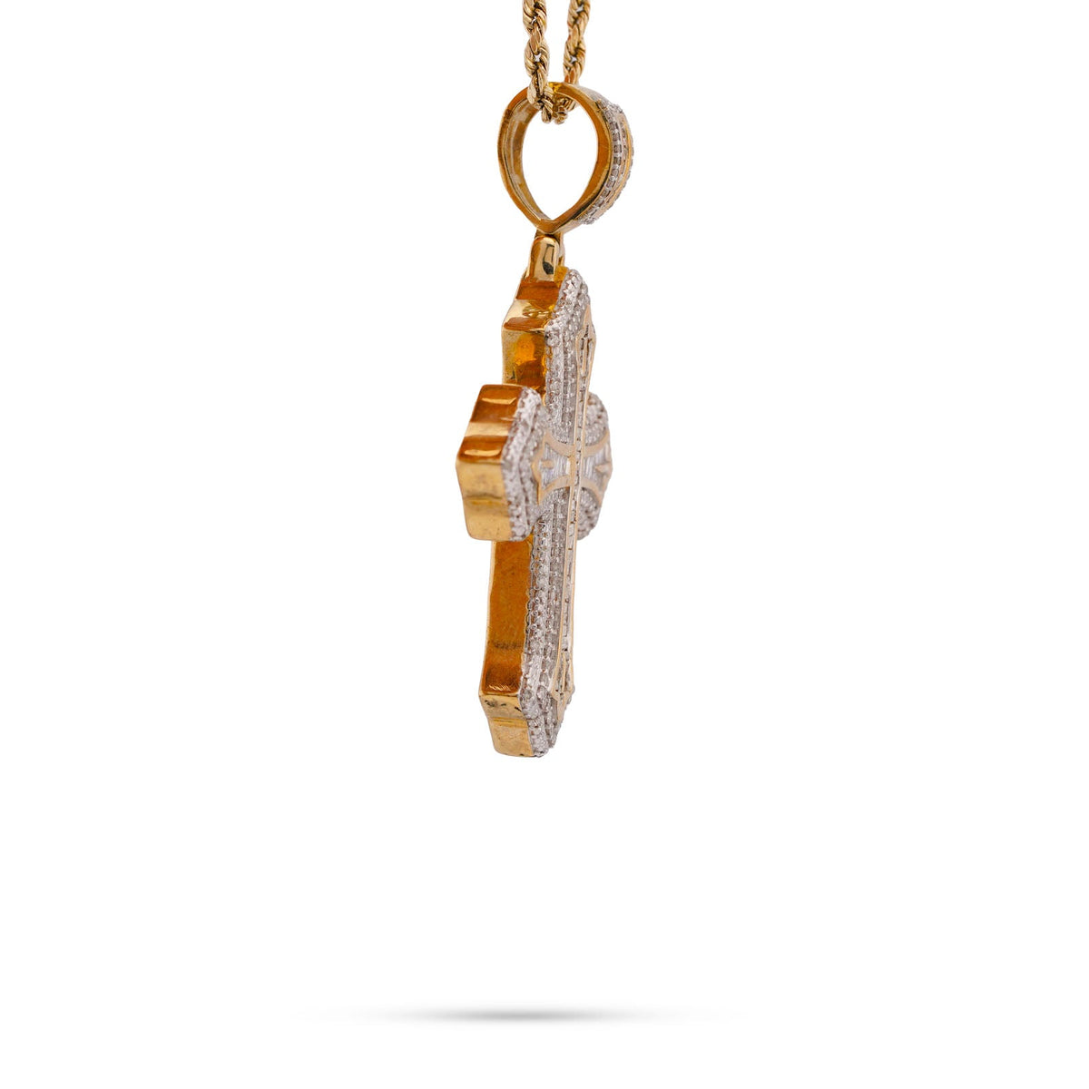 10K yellow Gold Baguette Centre Natural Diamond 1.5CT Cross Pendant Men Women Pendant - Elite Jewelers-Charms & Pendants