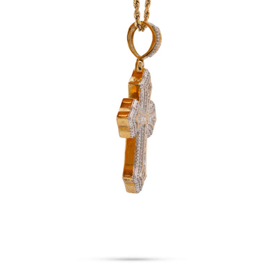 10K yellow Gold Baguette Centre Natural Diamond 1.5CT Cross Pendant Men Women Pendant - Elite Jewelers-Charms & Pendants