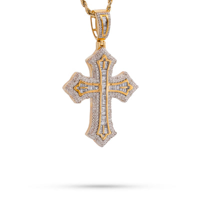 10K yellow Gold Baguette Centre Natural Diamond 1.5CT Cross Pendant Men Women Pendant - Elite Jewelers-Charms & Pendants