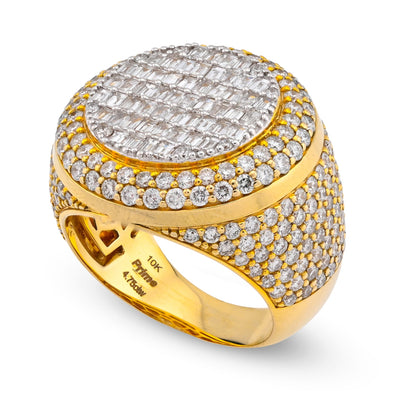 10K Yellow Gold Baguette Centre Side Iced 4.74CT Natural Diamond Round Men Pinky Ring - Elite Jewelers - Rings