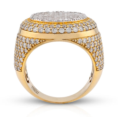 10K Yellow Gold Baguette Centre Side Iced 4.74CT Natural Diamond Round Men Pinky Ring - Elite Jewelers - Rings