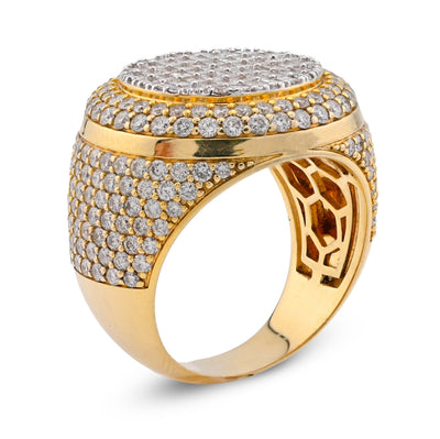 10K Yellow Gold Baguette Centre Side Iced 4.74CT Natural Diamond Round Men Pinky Ring - Elite Jewelers - Rings