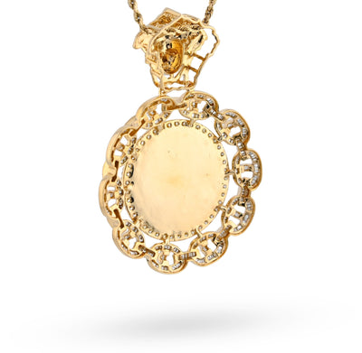 10K Yellow Gold Baguette Cuban Link Medusa 4.18CT Natural Diamond Memory Picture Pendant Men Women Charm - Elite Jewelers - Charms & Pendants