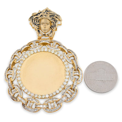 10K Yellow Gold Baguette Cuban Link Medusa 4.18CT Natural Diamond Memory Picture Pendant Men Women Charm - Elite Jewelers - Charms & Pendants