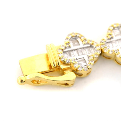 10K Yellow Gold Baguette Natural Diamond 3CT Clover Bracelet With Single Cut On Edges 7" - Elite Jewelers - Bracelets