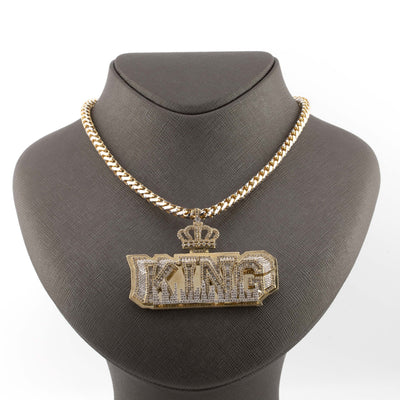 10K Yellow Gold Baguette / Round 8CT Natural Diamond King Pendant Crown Bail fits upto 18MM - Elite Jewelers - Charms & Pendants