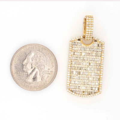 10K Yellow Gold Baguette Round Diamond Fully Iced out 3.15CT Diamond Dog Tag Pendant - Elite Jewelers - Charms & Pendants
