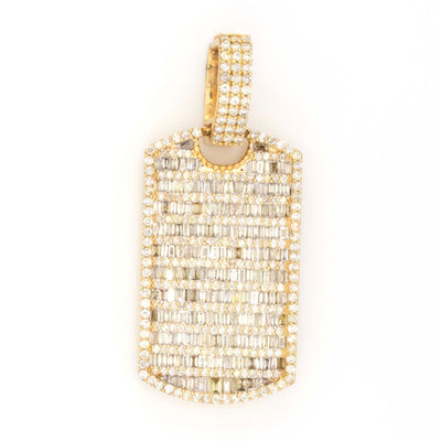 10K Yellow Gold Baguette Round Diamond Fully Iced out 3.15CT Diamond Dog Tag Pendant - Elite Jewelers - Charms & Pendants