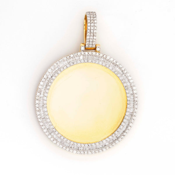 10K Yellow Gold Baguette Round Diamond Memory Frame 3.38CT Pendant - Elite Jewelers - Charms & Pendants