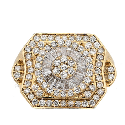 10K Yellow Gold Centre Flower Cluster 1.05CT Baguette/Round Natural Diamond Men Ring - Elite Jewelers - Rings