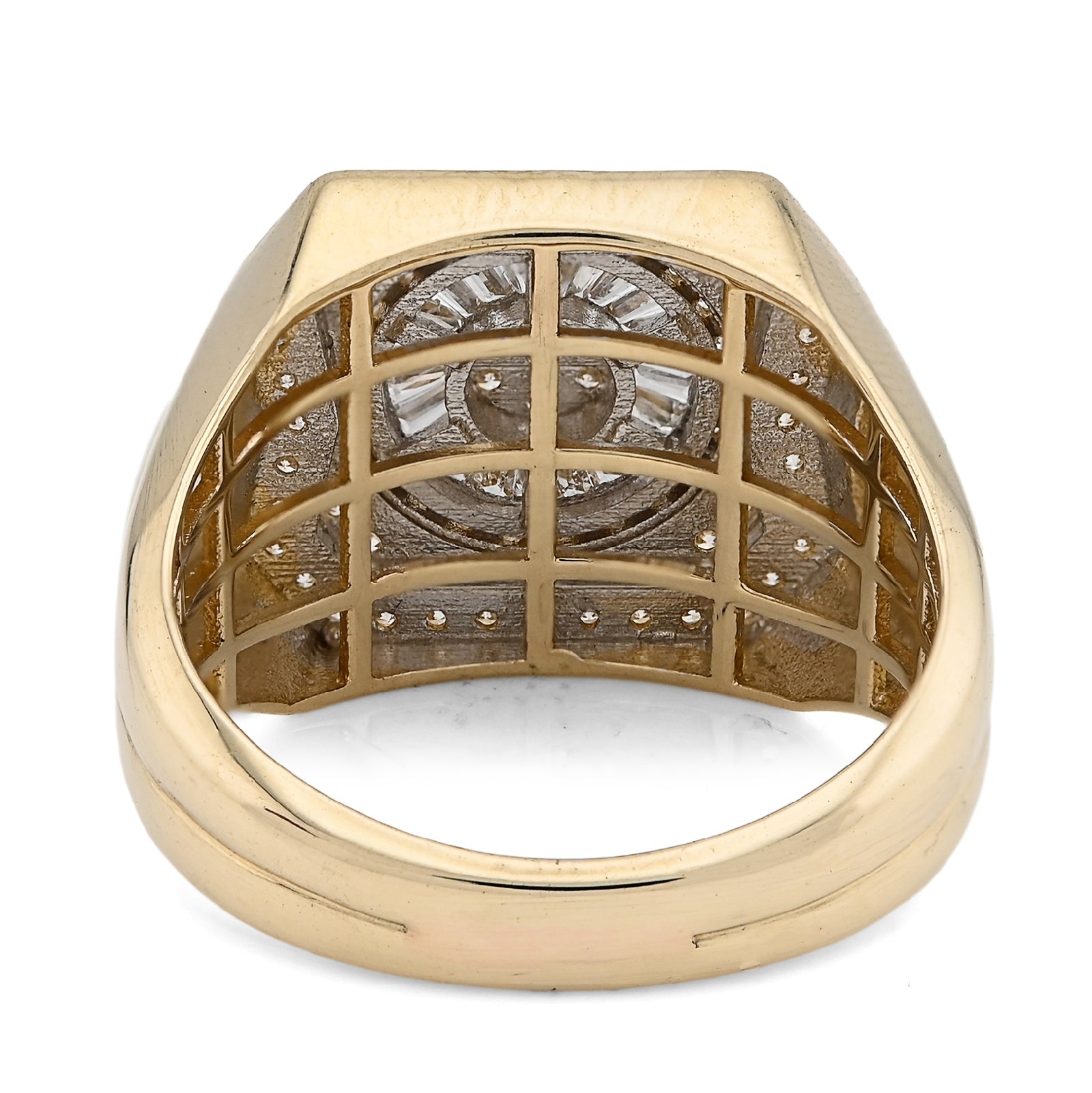 10K Yellow Gold Centre Flower Cluster 1.05CT Baguette/Round Natural Diamond Men Ring - Elite Jewelers - Rings