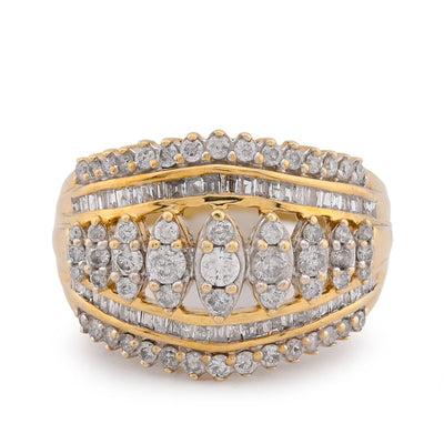 10K Yellow Gold Centre Marquise Shape Five Row 2.5CT Natural Diamond Women Ring - Elite Jewelers-Rings