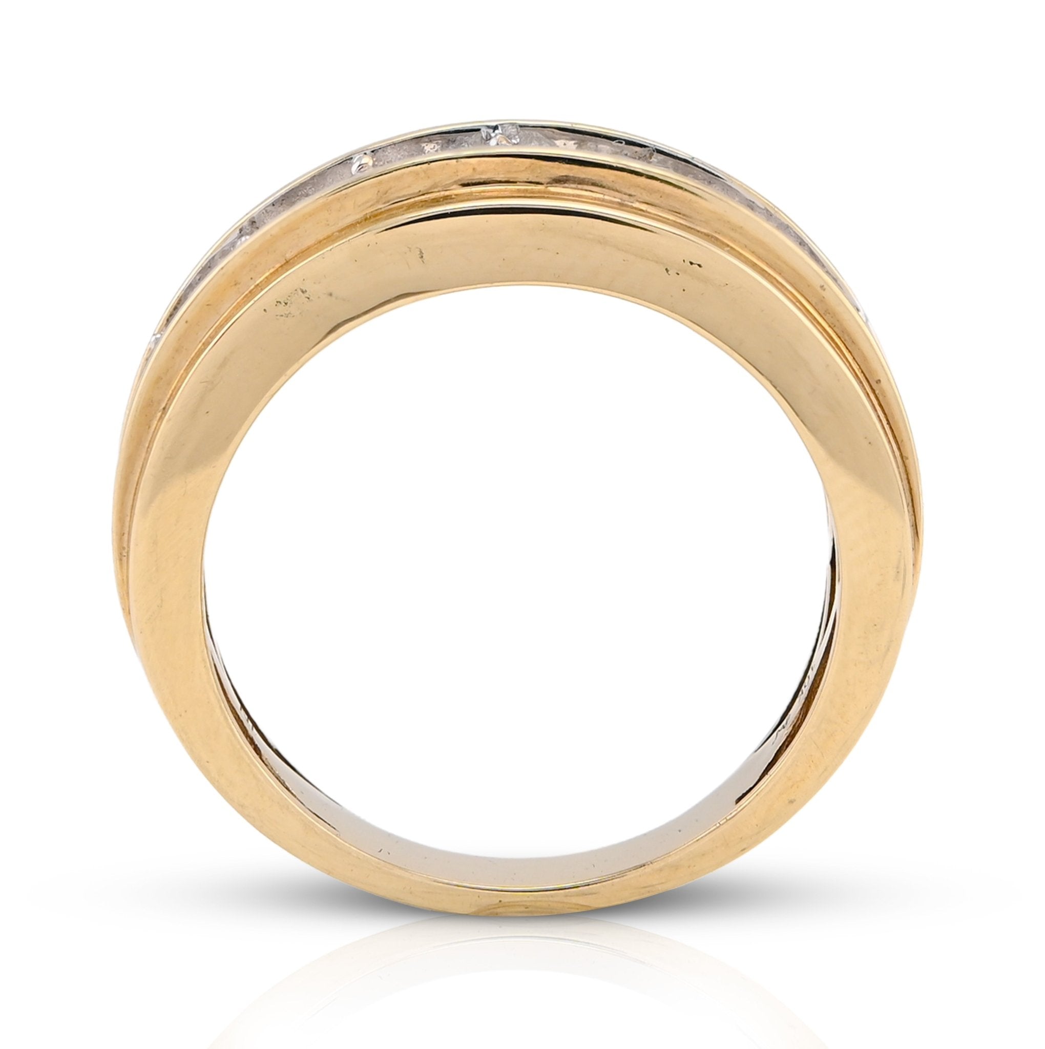 10K Yellow Gold Centre Solitaire 8 Natural Diamond Row 1.5CT Men Band - Elite Jewelers - Rings