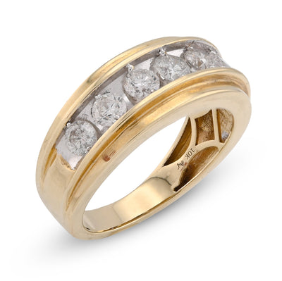 10K Yellow Gold Centre Solitaire 8 Natural Diamond Row 1.5CT Men Band - Elite Jewelers - Rings