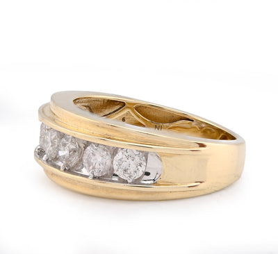10K Yellow Gold Centre Solitaire 8 Natural Diamond Row 1.5CT Men Band - Elite Jewelers - Rings