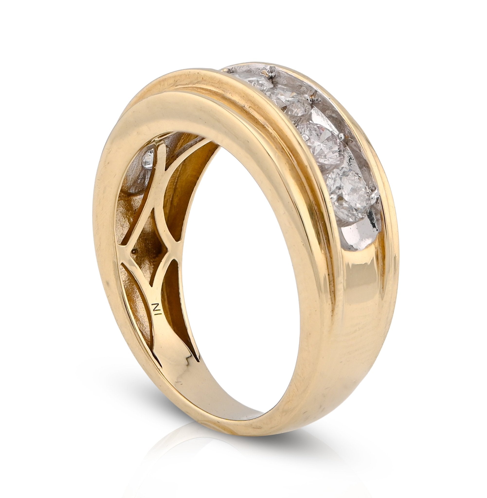10K Yellow Gold Centre Solitaire 8 Natural Diamond Row 1.5CT Men Band - Elite Jewelers - Rings