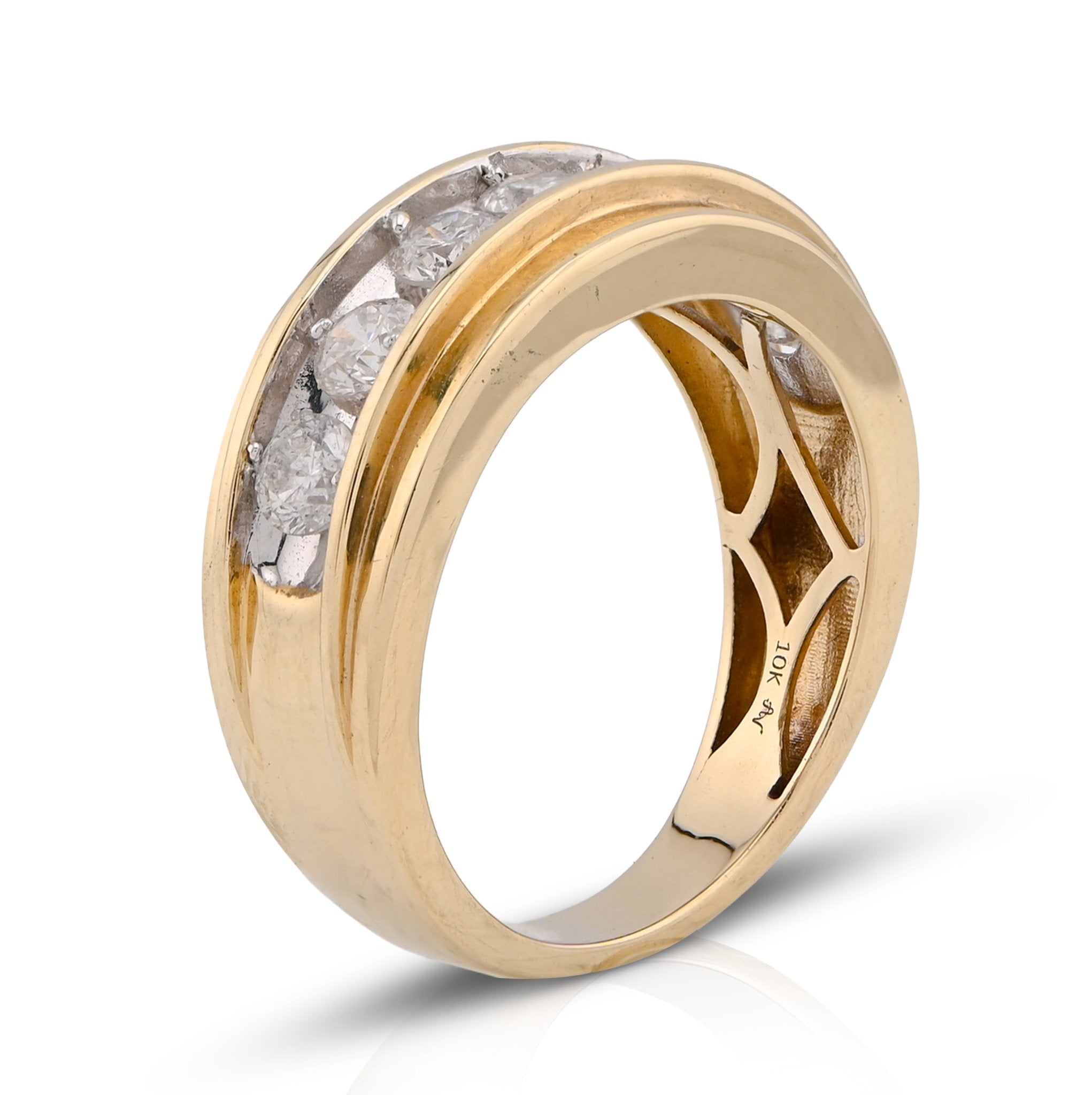 10K Yellow Gold Centre Solitaire 8 Natural Diamond Row 1.5CT Men Band - Elite Jewelers - Rings
