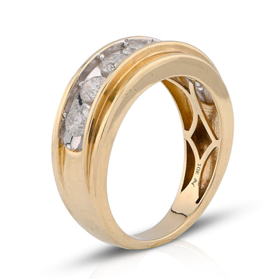 10K Yellow Gold Centre Solitaire 8 Natural Diamond Row 1.5CT Men Band - Elite Jewelers - Rings