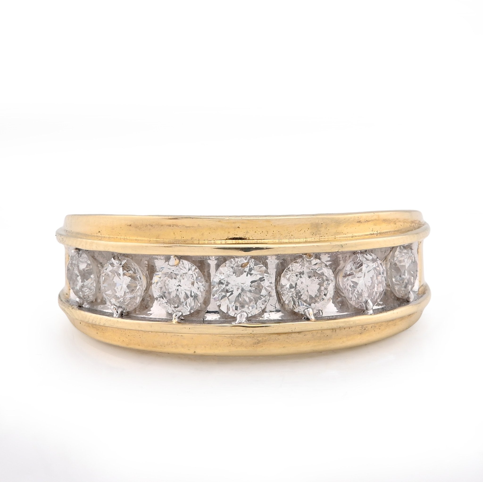 10K Yellow Gold Centre Solitaire 8 Natural Diamond Row 1.5CT Men Band - Elite Jewelers - Rings
