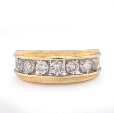 10K Yellow Gold Centre Solitaire 8 Natural Diamond Row 1.5CT Men Band - Elite Jewelers - Rings