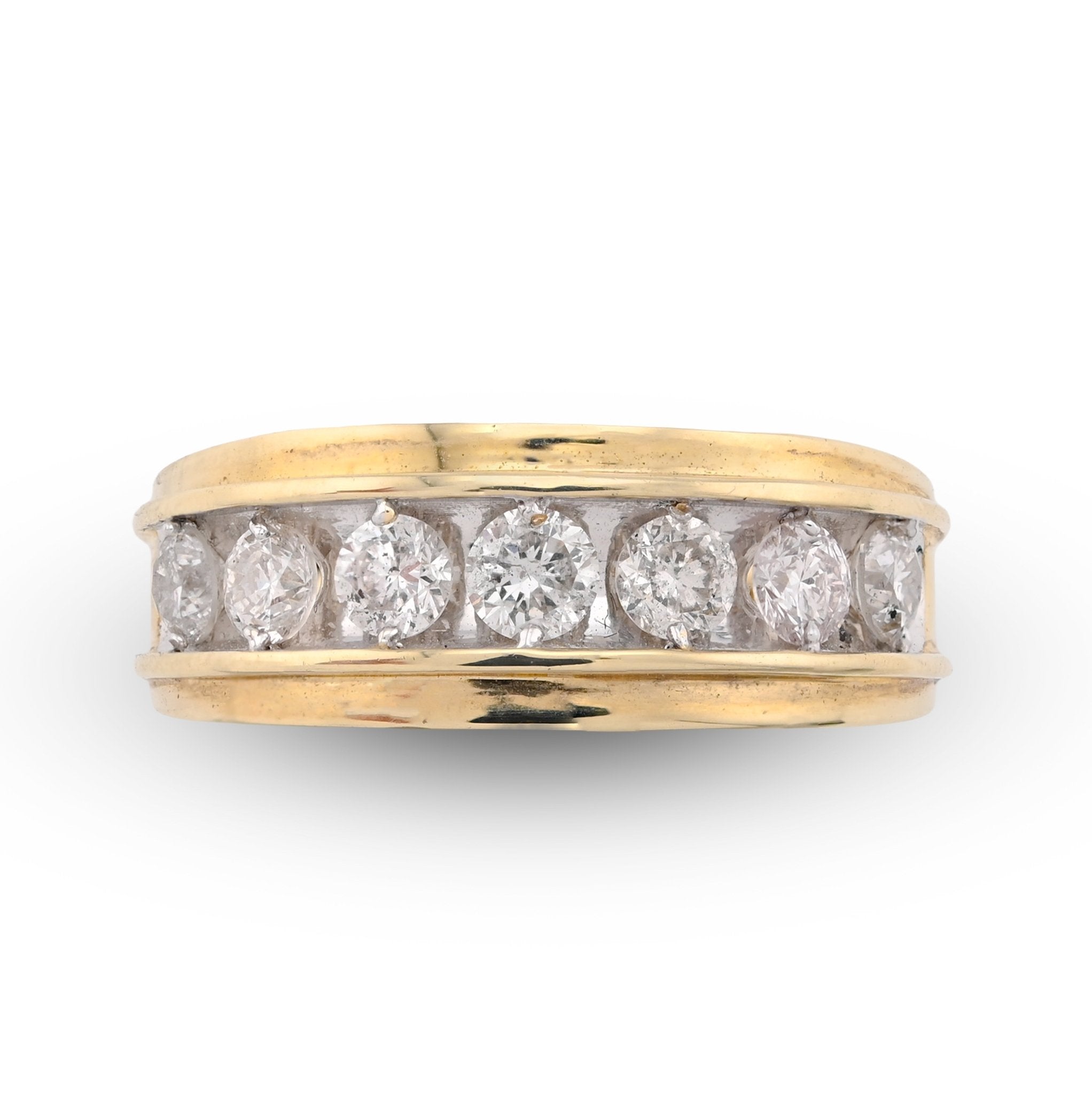10K Yellow Gold Centre Solitaire 8 Natural Diamond Row 1.5CT Men Band - Elite Jewelers - Rings