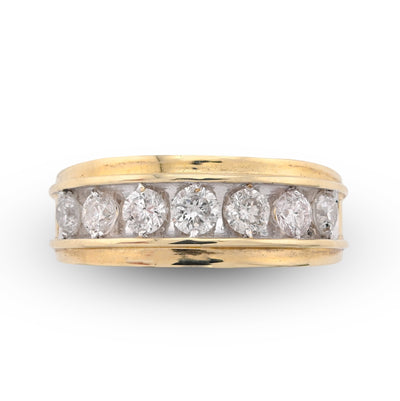 10K Yellow Gold Centre Solitaire 8 Natural Diamond Row 1.5CT Men Band - Elite Jewelers - Rings