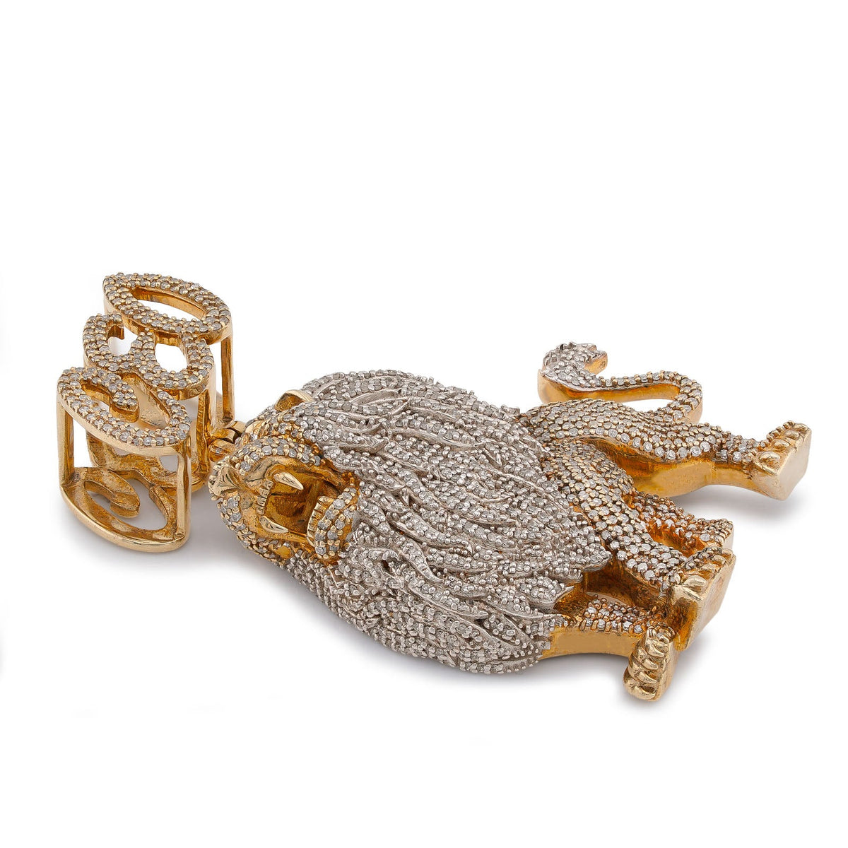 10K Yellow Gold CEO Lion Animal Charm 7.5CT Natural Diamond Men Women Charm - Elite Jewelers-Charms & Pendants