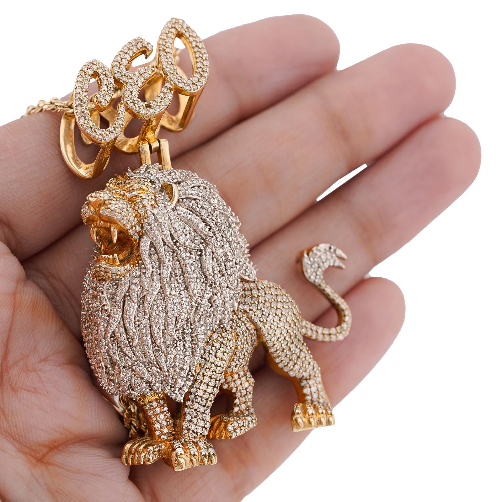 10K Yellow Gold CEO Lion Animal Charm 7.5CT Natural Diamond Men Women Charm - Elite Jewelers-Charms & Pendants