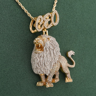 10K Yellow Gold CEO Lion Animal Charm 7.5CT Natural Diamond Men Women Charm - Elite Jewelers-Charms & Pendants