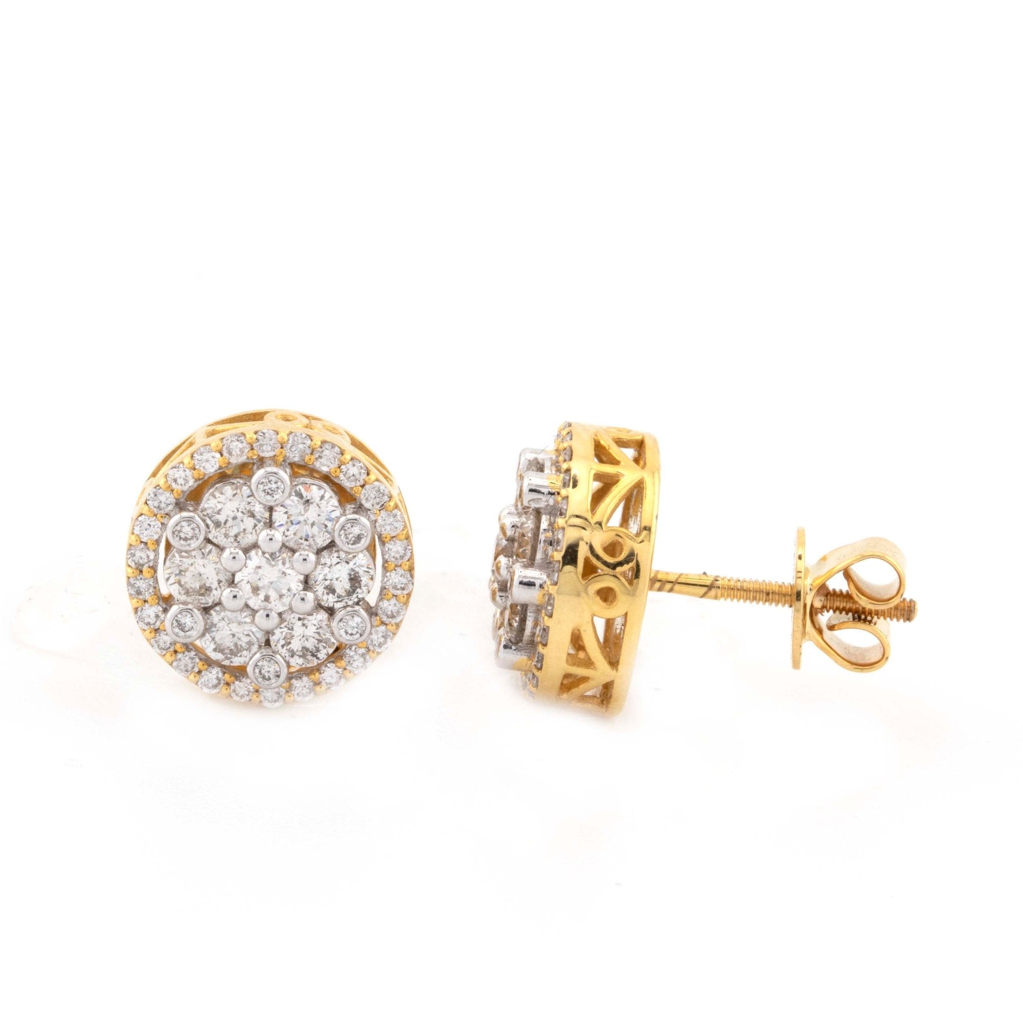 10k Yellow Gold Cluster Diamond Studs 1.29CT (11mm) - Elite Jewelers - Earrings