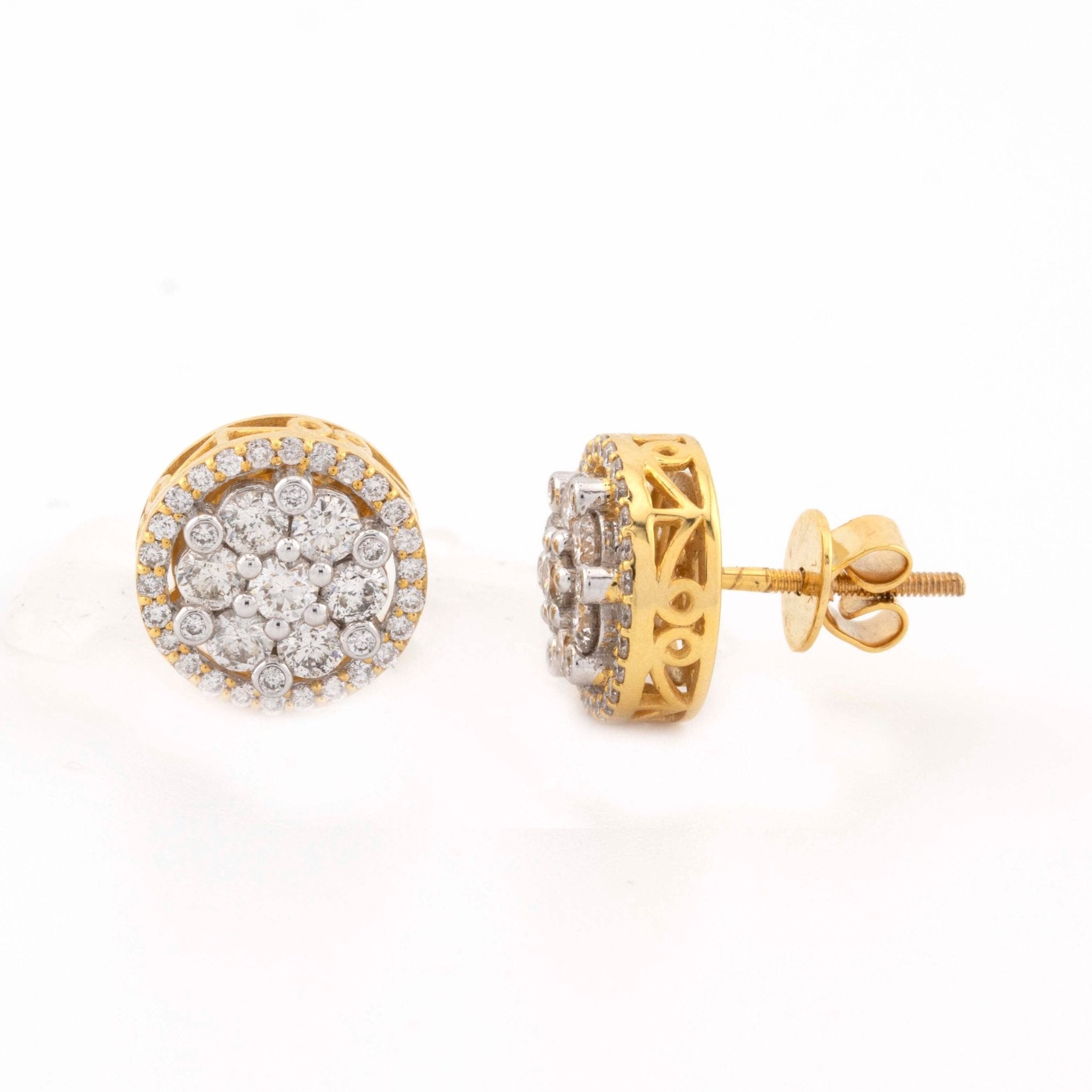 10k Yellow Gold Cluster Diamond Studs 1.29CT (11mm) - Elite Jewelers - Earrings