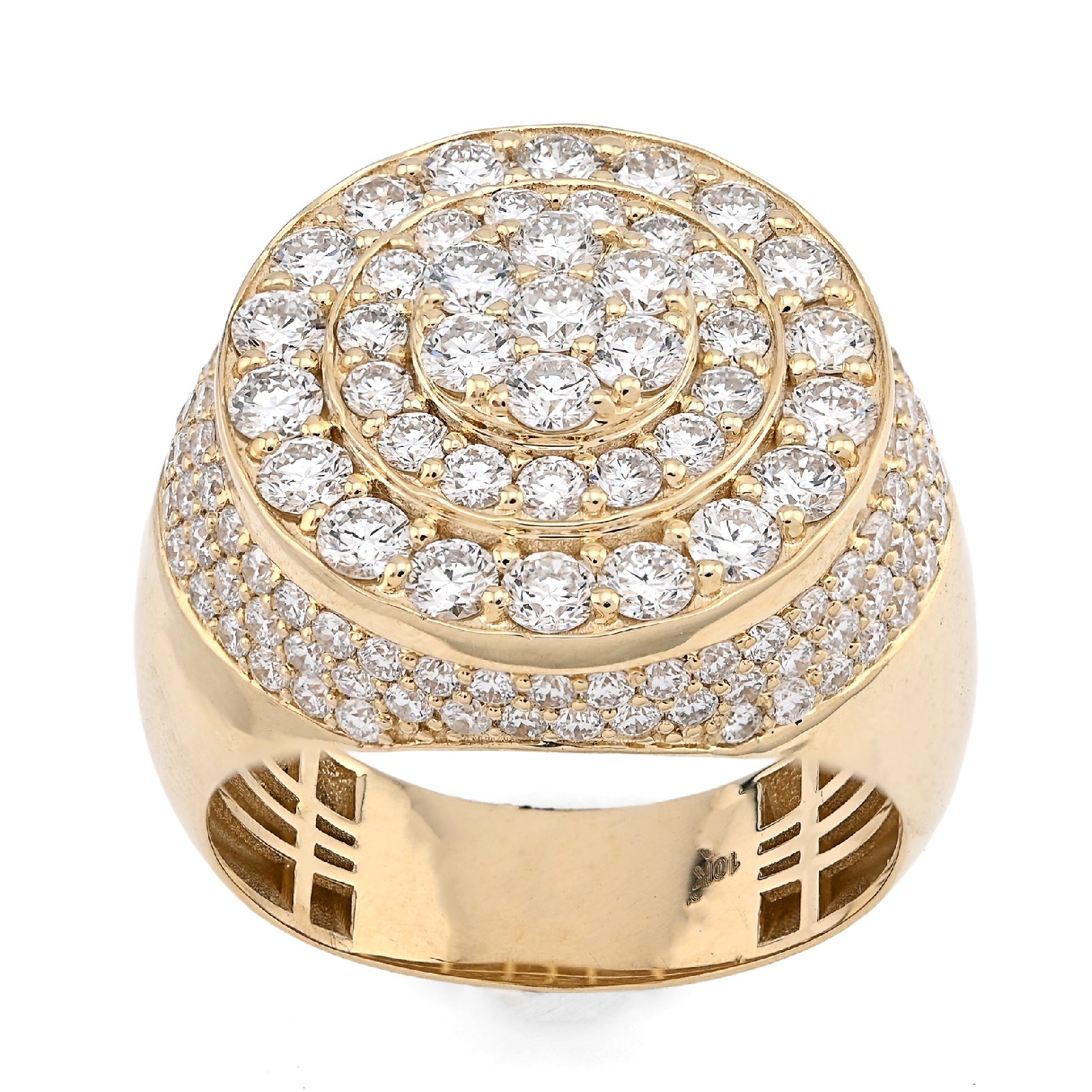 10K Yellow Gold Cluster Flower Round 3.25CT Lab Diamond Men Pinky Ring - Elite Jewelers - Rings