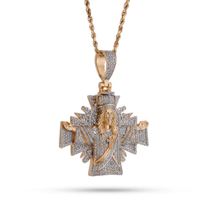 10K Yellow Gold Cross Jesus 2.5CT Natural Diamond Charm Men Women Pendant - Elite Jewelers-Charms & Pendants