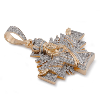 10K Yellow Gold Cross Jesus 2.5CT Natural Diamond Charm Men Women Pendant - Elite Jewelers-Charms & Pendants