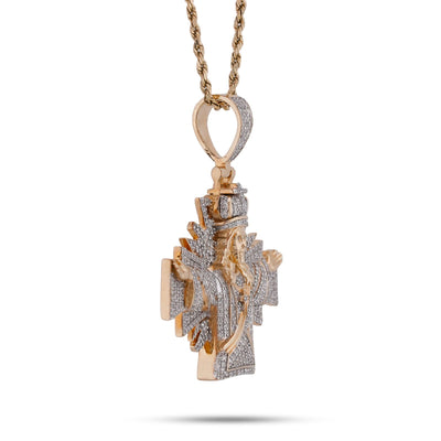 10K Yellow Gold Cross Jesus 2.5CT Natural Diamond Charm Men Women Pendant - Elite Jewelers-Charms & Pendants