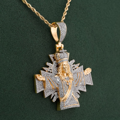 10K Yellow Gold Cross Jesus 2.5CT Natural Diamond Charm Men Women Pendant - Elite Jewelers-Charms & Pendants