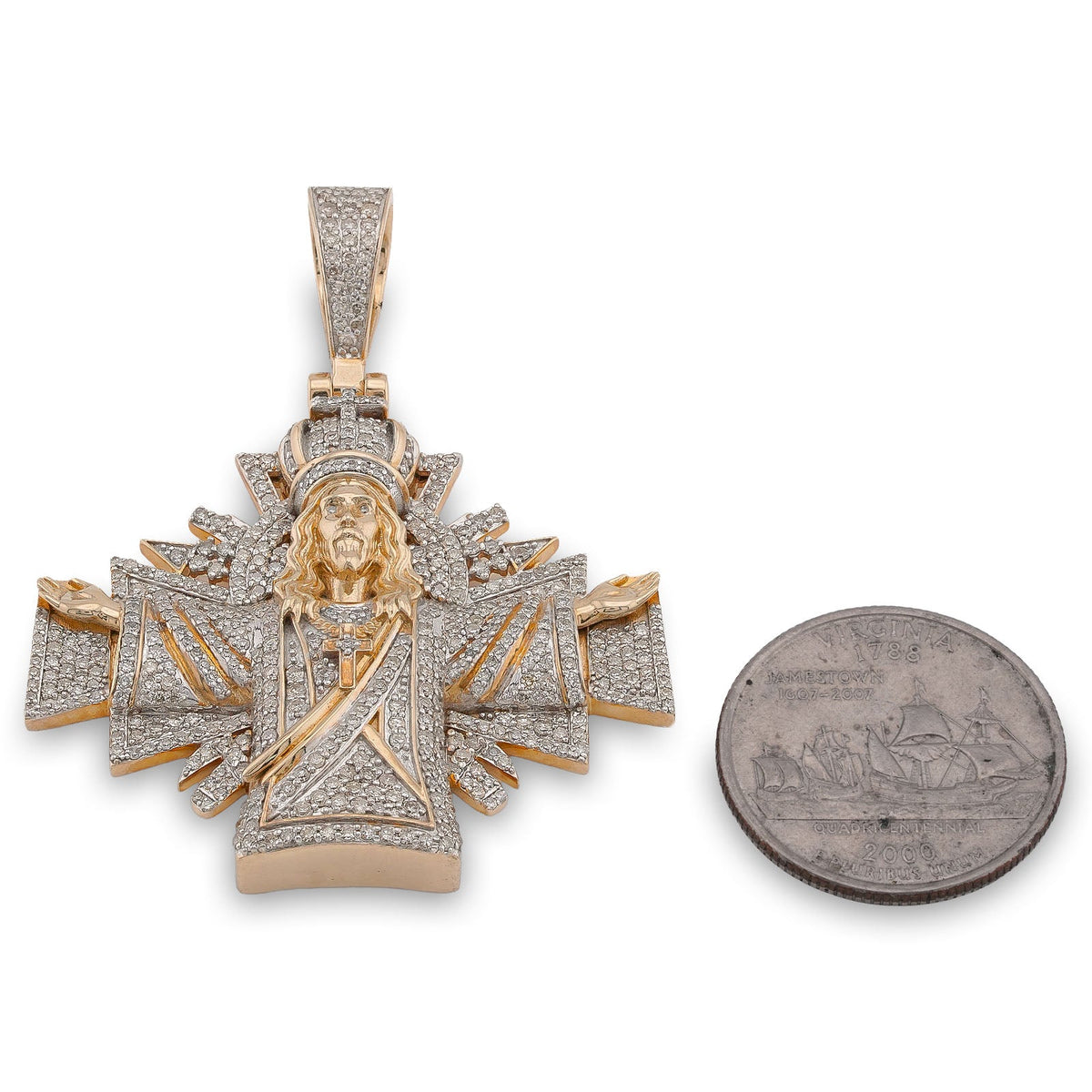 10K Yellow Gold Cross Jesus 2.5CT Natural Diamond Charm Men Women Pendant - Elite Jewelers-Charms & Pendants