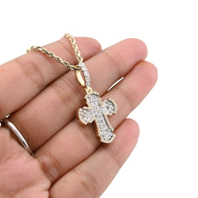 10k Yellow Gold Cross Pendant 0.43CTW Natural Round/Baguette Diamond 4gms Charm - Elite Jewelers - Charms & Pendants