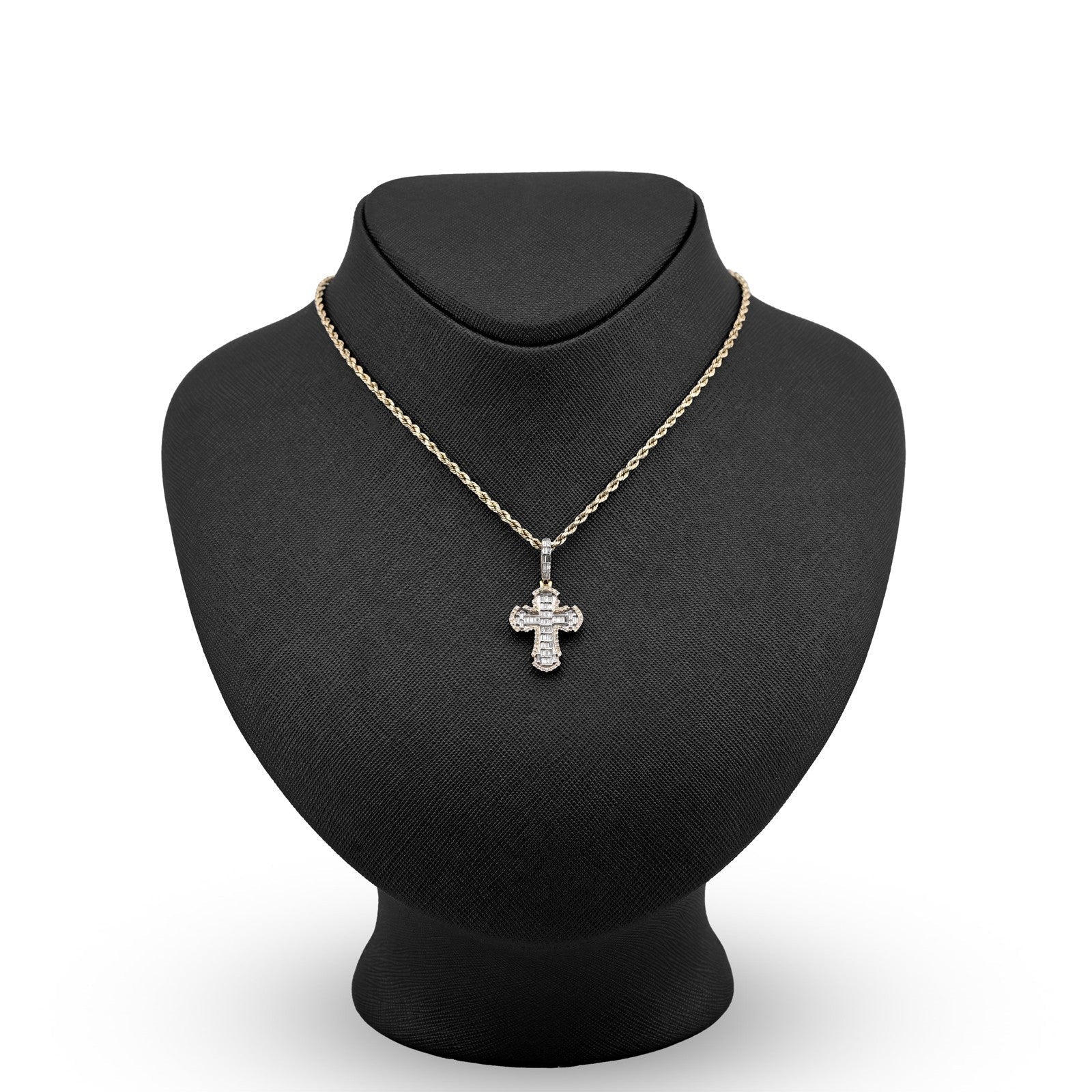 10k Yellow Gold Cross Pendant 0.43CTW Natural Round/Baguette Diamond 4gms Charm - Elite Jewelers - Charms & Pendants