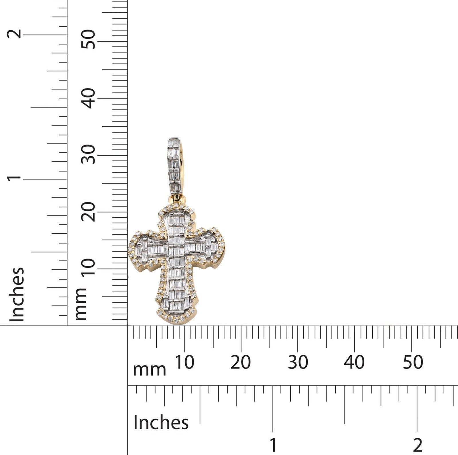 10k Yellow Gold Cross Pendant 0.43CTW Natural Round/Baguette Diamond 4gms Charm - Elite Jewelers - Charms & Pendants