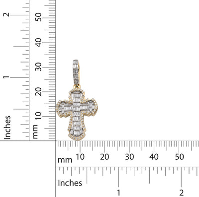 10k Yellow Gold Cross Pendant 0.43CTW Natural Round/Baguette Diamond 4gms Charm - Elite Jewelers - Charms & Pendants