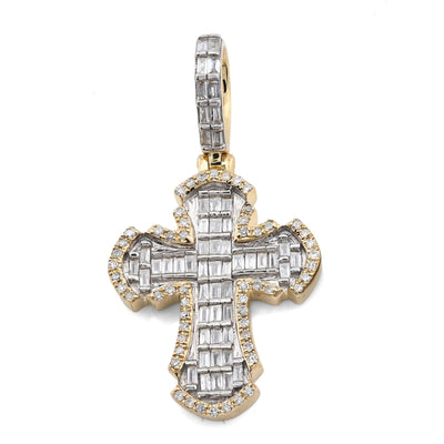 10k Yellow Gold Cross Pendant 0.43CTW Natural Round/Baguette Diamond 4gms Charm - Elite Jewelers - Charms & Pendants