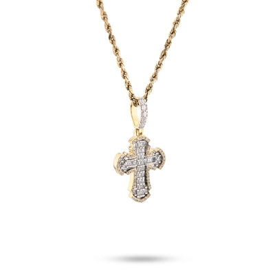 10k Yellow Gold Cross Pendant 0.43CTW Natural Round/Baguette Diamond 4gms Charm - Elite Jewelers - Charms & Pendants