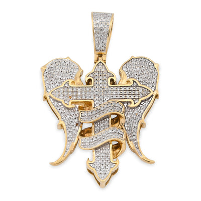 10K Yellow Gold Cross with Angel Wings 0.83CT Natural Diamond Charm Men Women Pendant - Elite Jewelers - Charms & Pendants