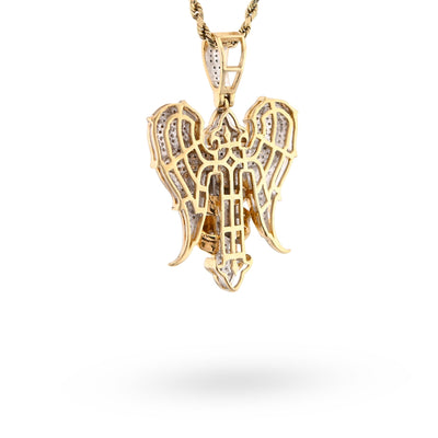 10K Yellow Gold Cross with Angel Wings 0.83CT Natural Diamond Charm Men Women Pendant - Elite Jewelers - Charms & Pendants