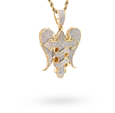 10K Yellow Gold Cross with Angel Wings 0.83CT Natural Diamond Charm Men Women Pendant - Elite Jewelers - Charms & Pendants