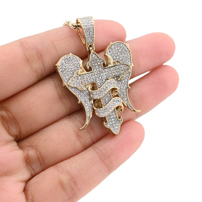 10K Yellow Gold Cross with Angel Wings 0.83CT Natural Diamond Charm Men Women Pendant - Elite Jewelers - Charms & Pendants