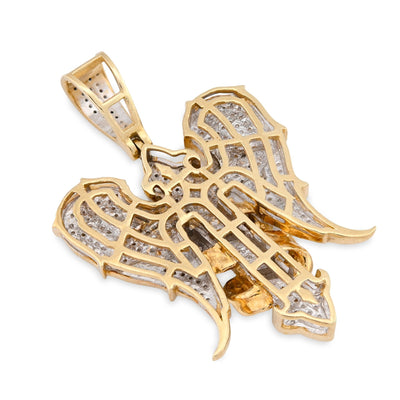 10K Yellow Gold Cross with Angel Wings 0.83CT Natural Diamond Charm Men Women Pendant - Elite Jewelers - Charms & Pendants