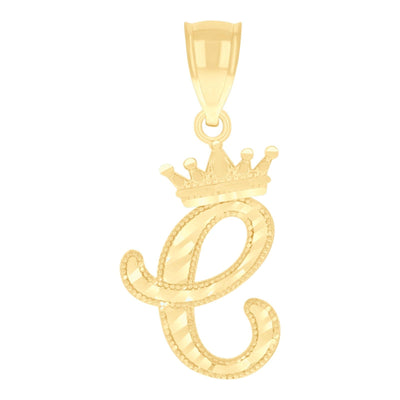 10k Yellow Gold Crown Initial Letter "C" Pendant 1.1g Alphabet Unisex Charm - Elite Jewelers - Charms & Pendants