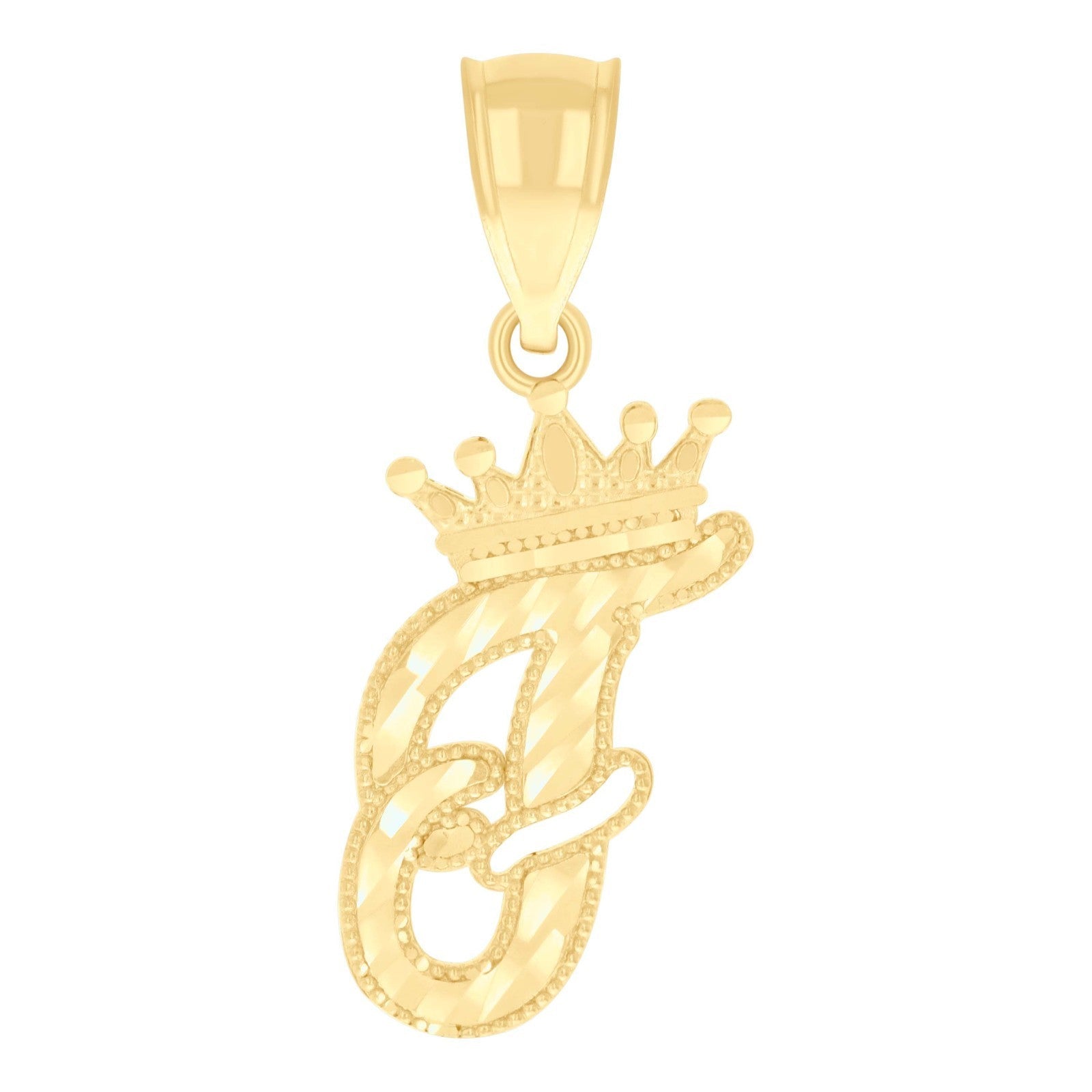 10k Yellow Gold Crown Initial Letter "F" Pendant 1g Alphabet Unisex Charm - Elite Jewelers - Charms & Pendants